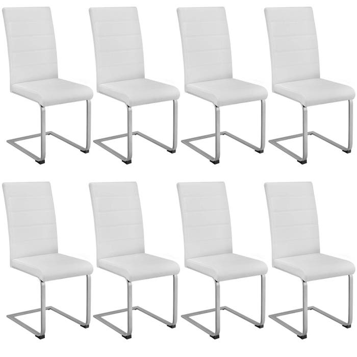 8 chaises cantilever de salle à manger, blanches