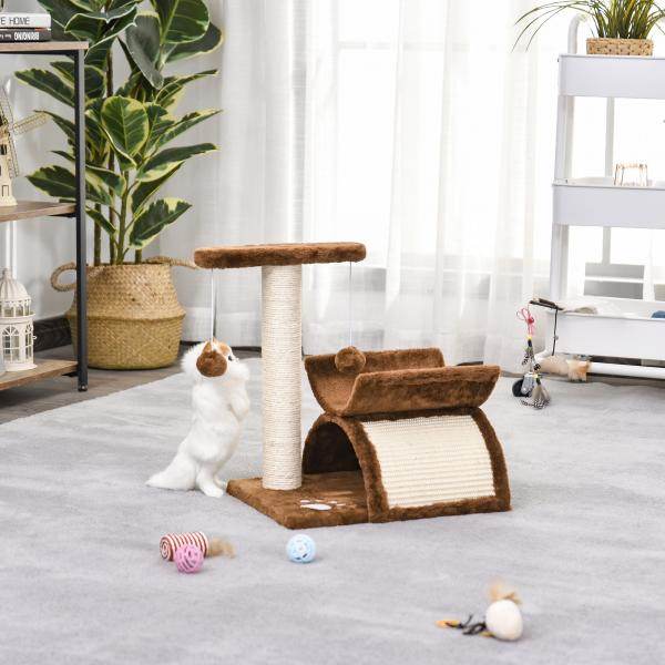 Katzenkratzbaum Spielbaum Kratzbaum Katzen mit Ball Braun L40 x B30 x H43 cm
