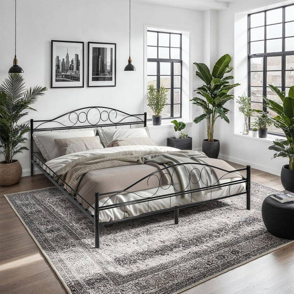 Metallbett mit Lattenrost im romantischen Design schwarz/schwarz 200 x 180 cm
