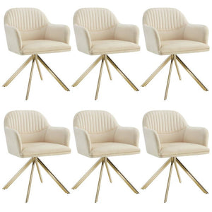 Samt-Drehstuhl Lona créme/gold 6er Set