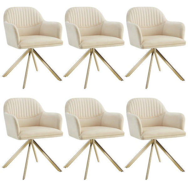 Samt-Drehstuhl Lona créme/gold 6er Set