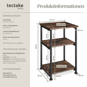 Beistelltisch Memphis 34x30x59cm Industrial dunkelbraun