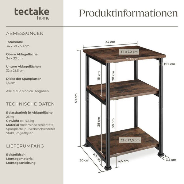 Beistelltisch Memphis 34x30x59cm Industrial dunkelbraun