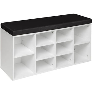 Meuble à chaussures avec coussin d'assise, noir et blanc