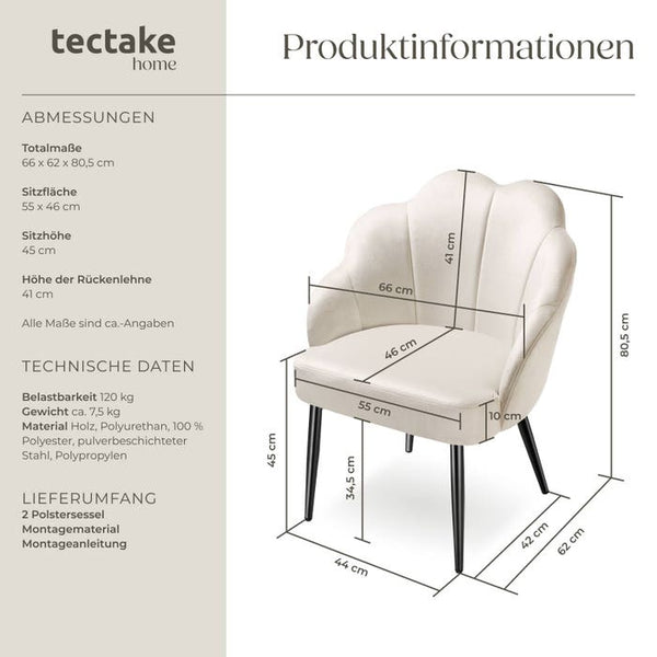 Cocktailsessel Hellen creme/schwarz 2er Set