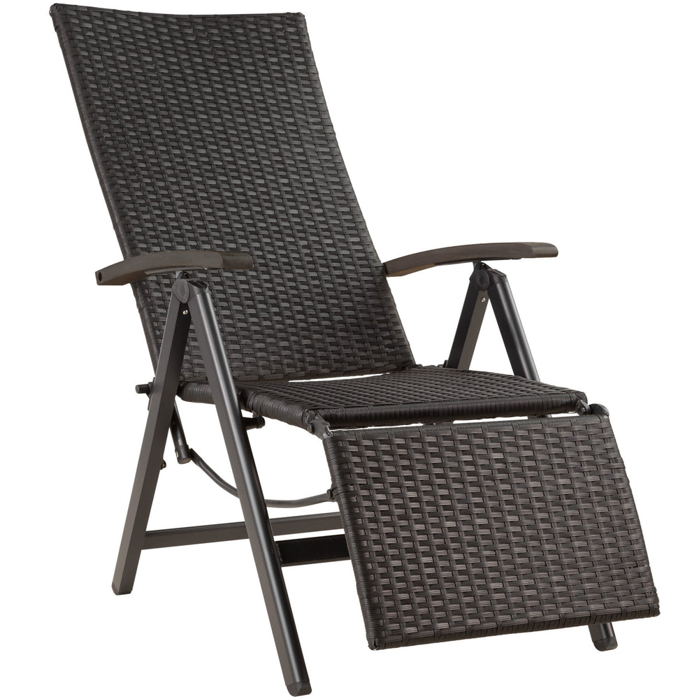 Chaise pliante Brisbane en rotin avec structure en aluminium et repose-pieds, noire 