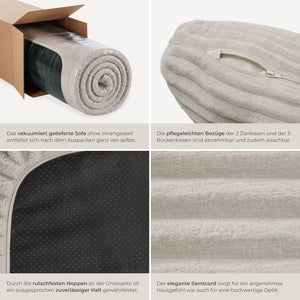 Sofa Relax Boneless L-Form Samtcord beige