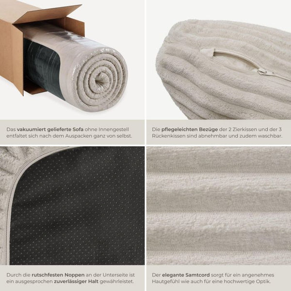 Sofa Relax Boneless L-Form Samtcord beige