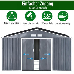 Geräteschuppen, Wetterfestes Gartenhaus mit Belüftungsfenstern Stahl, Kohlegrau