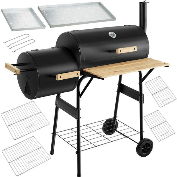 Holzkohlegrill Smoker 2in1 mit Thermometer schwarz