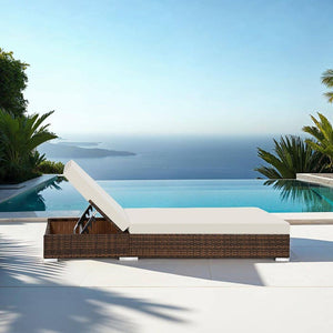 2 aluminium polyrattan sun loungers + table, brown
