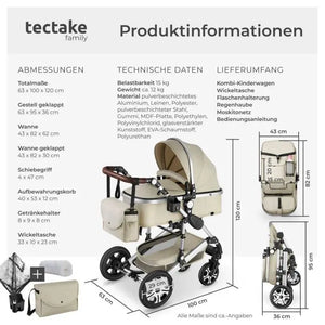 Kombi-Kinderwagen Mats klappbar mit 5-Punkt-Gurt grau/beige