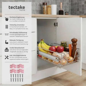 Teleskopschublade verchromt grau für 60 cm Schränke, 4er Set