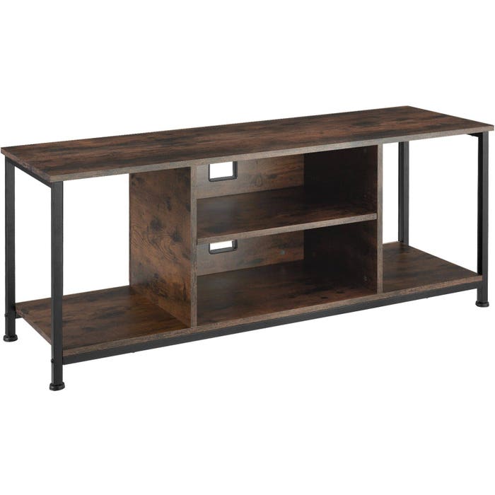 Mensola porta TV con 4 scomparti aperti e ripiano regolabile, stile industriale, marrone scuro, 120 cm