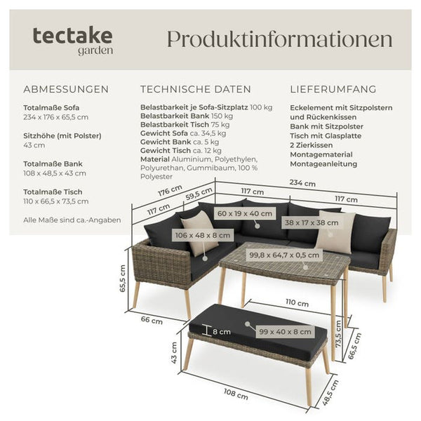 Rattan Lounge mit Aluminiumgestell Pula natur
