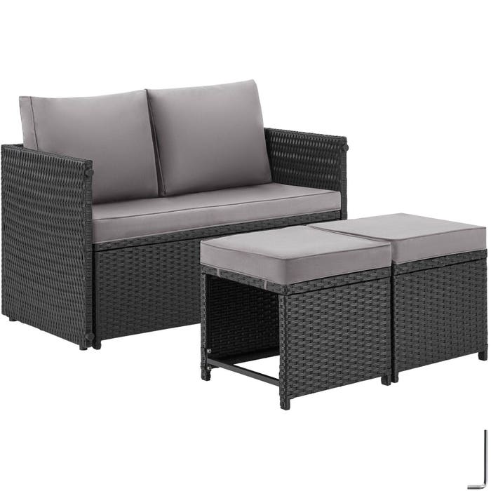 2-in-1-Rattanlounge-Set Monopoli schwarz
