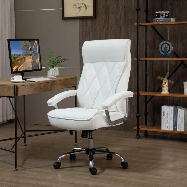 Bürostuhl Drehstuhl mit Wippenfunktion modern PU-Leder Weiss