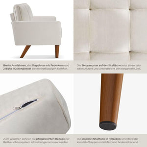 Sofa Skagen 2-Sitzer mit Federkern Samtoptik creme