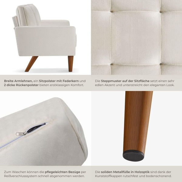 Sofa Skagen 2-Sitzer mit Federkern Samtoptik creme