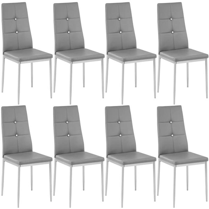 8 chaises de salle à manger, ornées de strass, grises