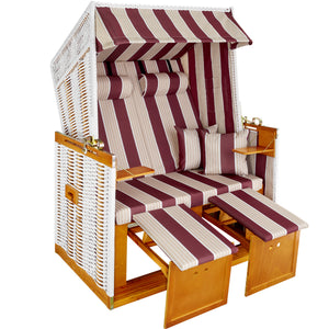 Strandkorb mit Polster, verstellbar, rot/weiss