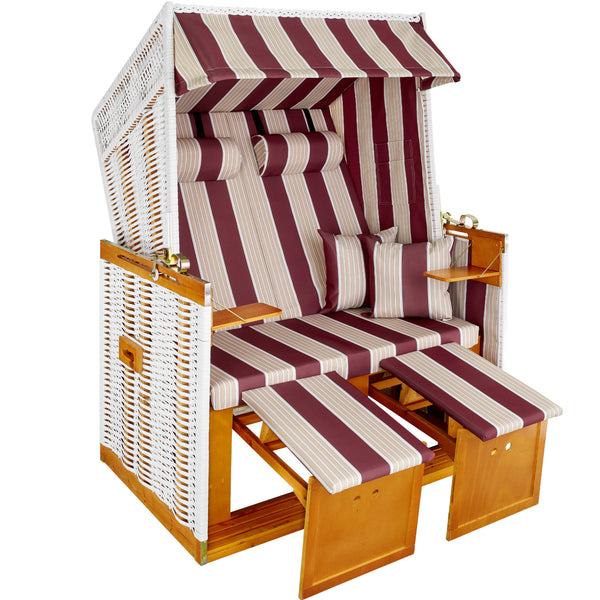 Strandkorb mit Polster, verstellbar, rot/weiss