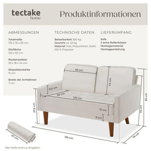 Sofa Skagen 2-Sitzer mit Federkern Samtoptik creme