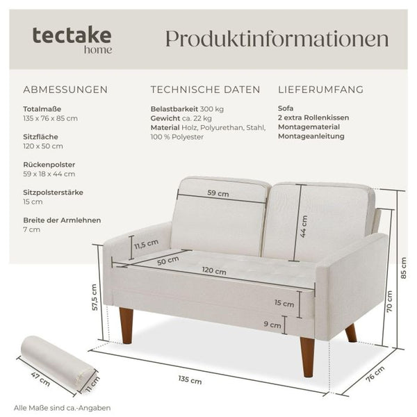 Sofa Skagen 2-Sitzer mit Federkern Samtoptik creme