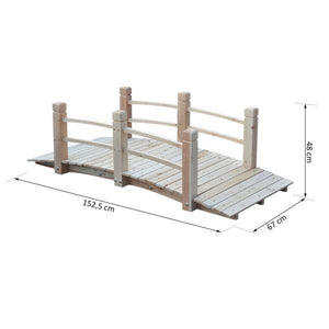 Gartenbrücke Holzbrücke Teichbrücke Zierbrücke mit Geländer bis 180 kg Tannenholz Natur
