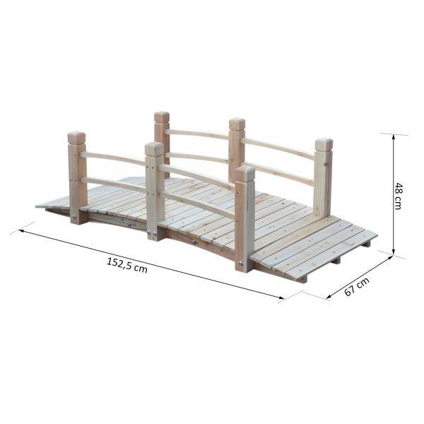 Gartenbrücke Holzbrücke Teichbrücke Zierbrücke mit Geländer bis 180 kg Tannenholz Natur