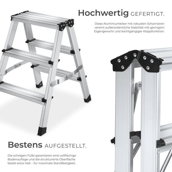 Doppelseitige Aluminium Trittleiter 2 x 3-stufig