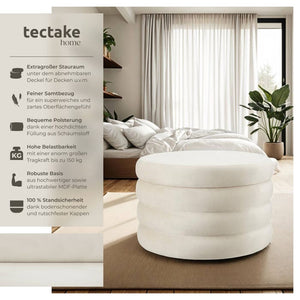 Sitzhocker mit Stauraum Altu XL Samtoptik creme-weiß