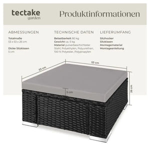Rattan Sitzhocker Bitonto schwarz/grau