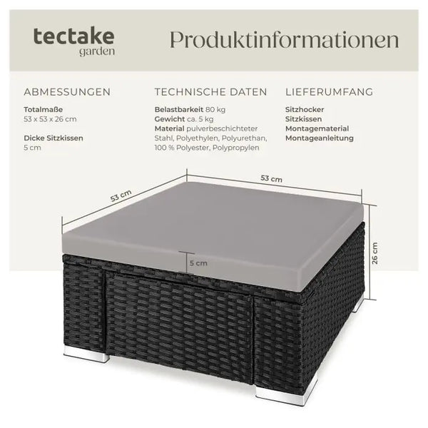 Rattan Sitzhocker Bitonto schwarz/grau