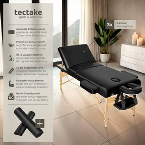 3 Zonen Massageliege-Set Somwang mit 7,5cm Polsterung, Rollen und Holzgestell schwarz