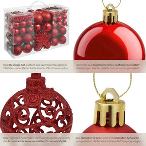 Set of 86 red Christmas baubles