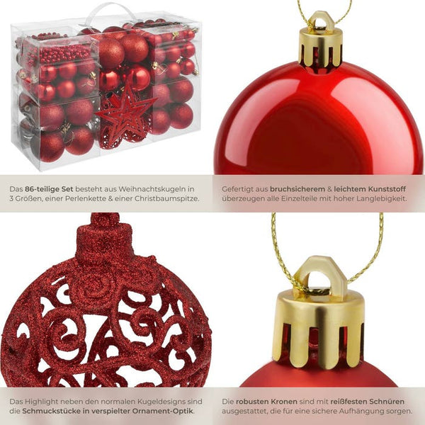 Set of 86 red Christmas baubles