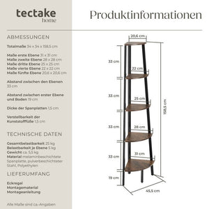 Eckregal Portland 34x34x158,5cm Industrial dunkelbraun