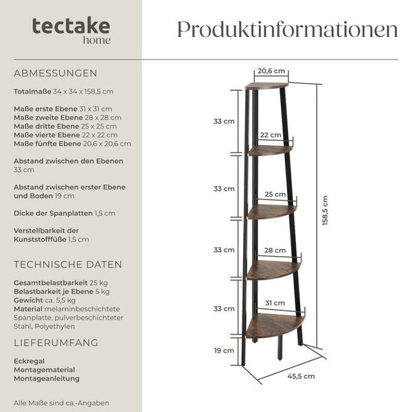 Eckregal Portland 34x34x158,5cm Industrial dunkelbraun