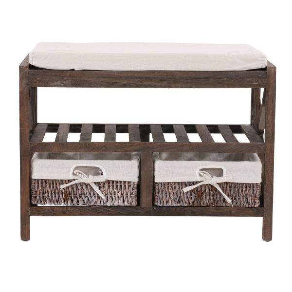 Schuhregal Sitzbank Schuhablage, Shabby-Look Vintage 45x65x34cm braun