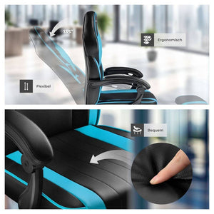 Racing office chair Comodo with footrest, black/azure