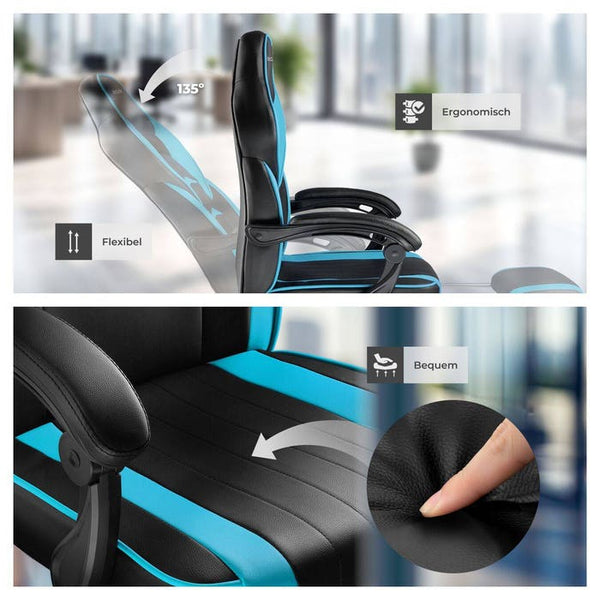 Racing office chair Comodo with footrest, black/azure