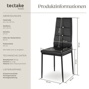 8 Esszimmerstühle, mit Glitzersteinen, schwarz