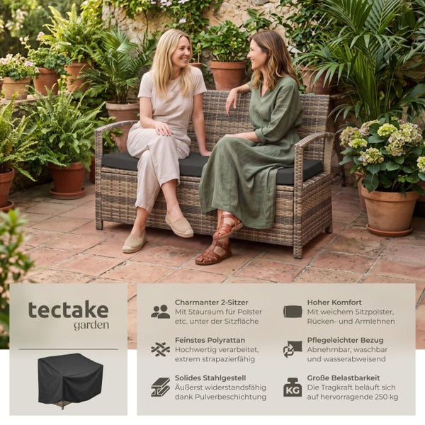 Rattan-Gartenbank Vecchia 2-Sitzer mit Stauraum natur