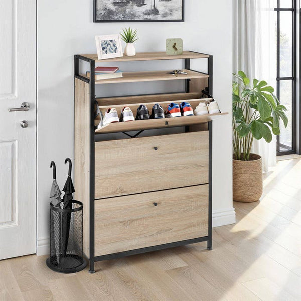 Schuhschrank Buffalo Industrial Holz hell, Eiche Sonoma 81 cm