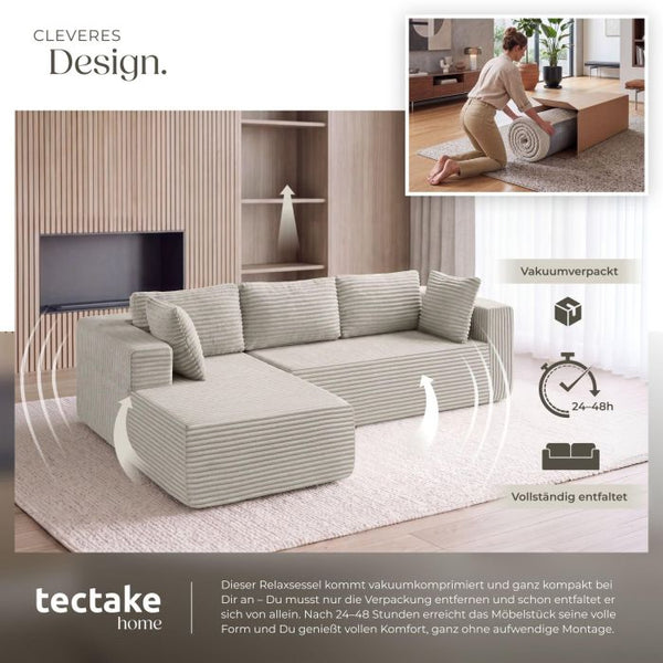 Sofa Relax Boneless L-Form Samtcord beige