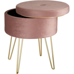 Sitzhocker Ava gepolstert in Samtoptik 300kg mit Stauraum - rosa