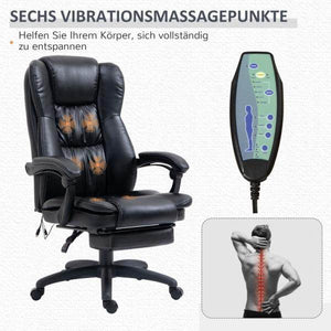 Bürostuhl Anhebbar Kopfstütze Vibration Kopfstütze Massagefunktion Liegefunktion Schwarz