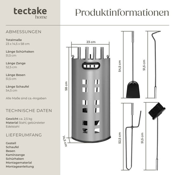 Kaminbesteck mit Edelstahlgriffen 5-tlg.