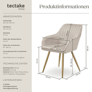 Esszimmerstuhl Marilyn taupe/gold 4er Set